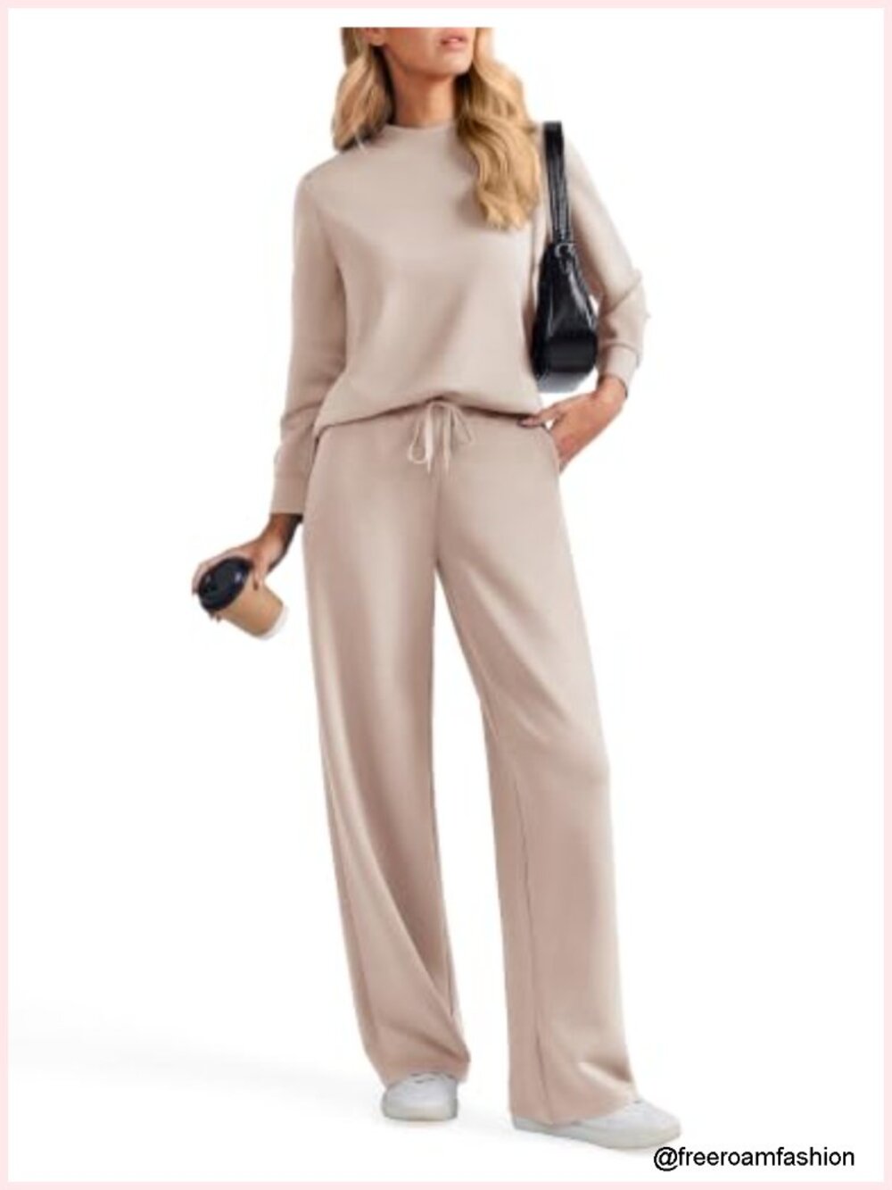 2 Piece Lounge Set Wide Leg Pants Mock Neck Sweatsuit Relaxed Fit Tracksuit - Picture 1 of 6